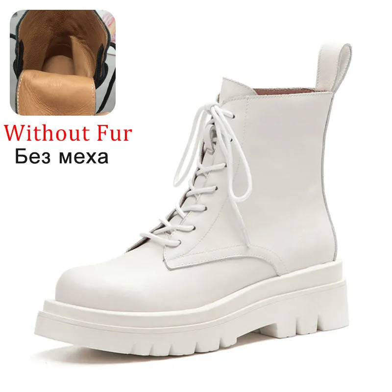 RIZABINA Size 34-43 2022 INS Woman Real Leather Ankle Boots Fashion Shoes Woman Short  Winter Warm Boots Platform Heel Footwear