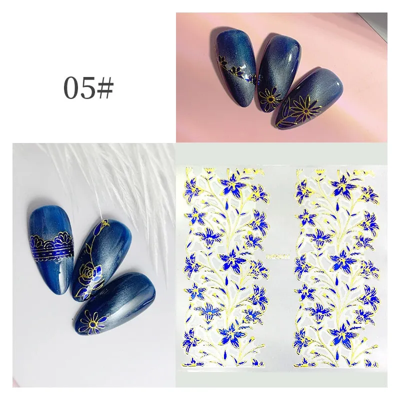 3D Flower Lace Nail Stickers iridescent Bronzing Floral Leaf Transfer Stickers For Nails Manicuring Accessories