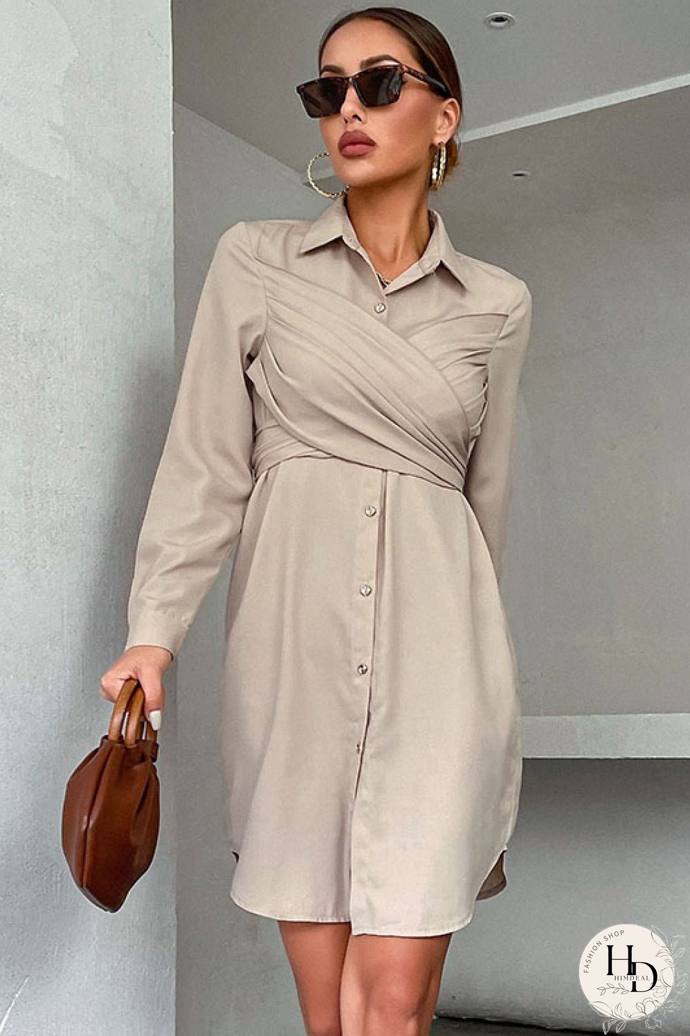 Crisscross Tie-Back Curved Hem Shirt Dress