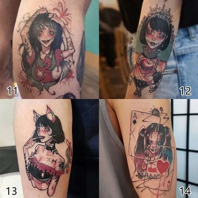 2/4/6 Pieces Japanese Geisha Beautiful Princess Nine-tailed Demon Evil Clown Waterproof Lasting Arm Wrist Tattoo Stickers