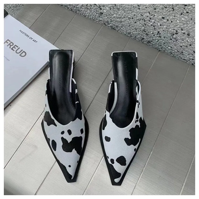 2022 Brand Designer Women Slippers Fashion Leopard Mule Flat Pointed Toe Casual Shoes Slide Low Heel Snake Sandal Big Size 35-41