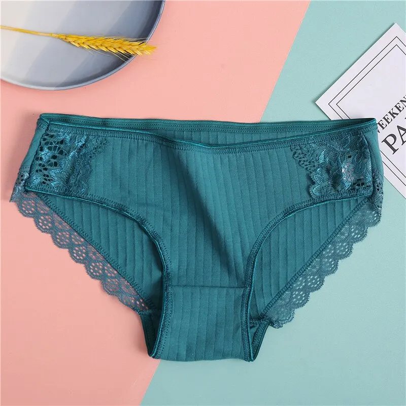 FINETOO Women's Underpants Soft Cotton Panties Girls Solid Color Briefs Striped Panty Sexy Lingerie Female Underwear M-XL Panty