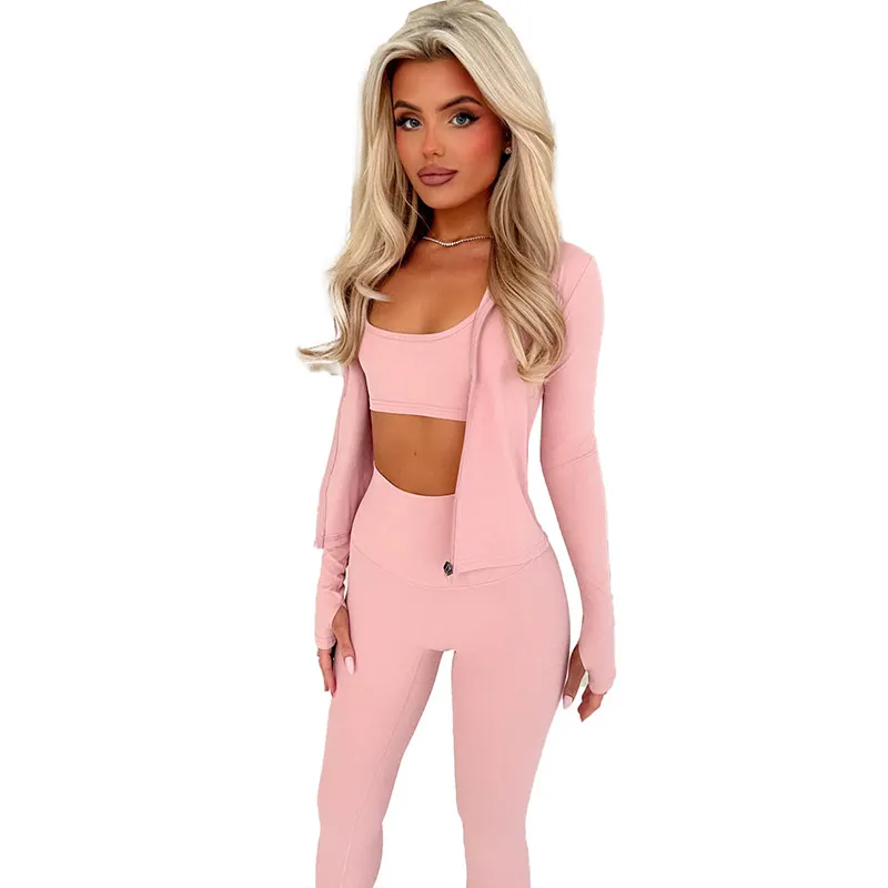 Uveng Uveng Has F24ST186 New Women's Fashion Casual Zipper Jacket High-Rise Trouser Set