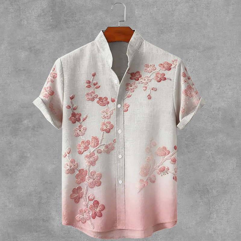 Men's Japanese Cherry Blossom Pattern Short Sleeve Shirt elevenforest