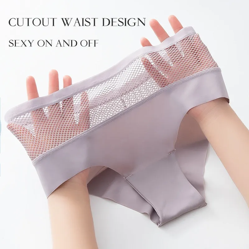 Sexy Mesh Women Panties High Rise Ladies Briefs Seamless Underwear Breathable Underpants Female Hollow Out Perspective Lingerie