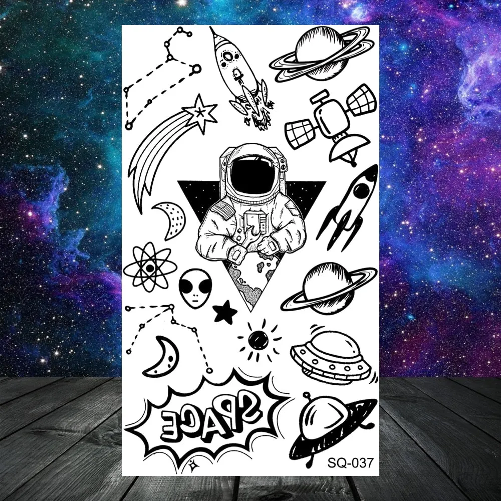 3D Universe Planet Temporary Tattoos For Women Adult Kids Girl Lotus Moon Outer Space Fake Tattoo Neck Arm Hands Small Tatoos