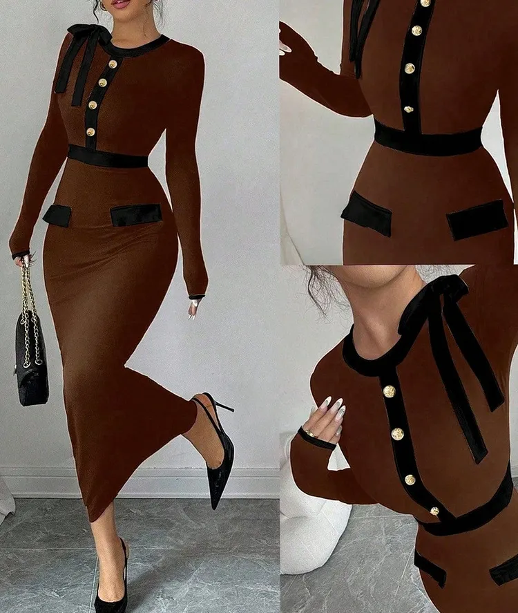 Slim Fit Knit Midi Dress Long Sleeve Bodycon for Women