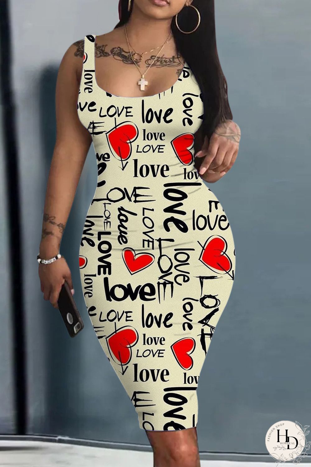 Light Brown Sexy Casual Print Basic U Neck Vest Dress Dresses