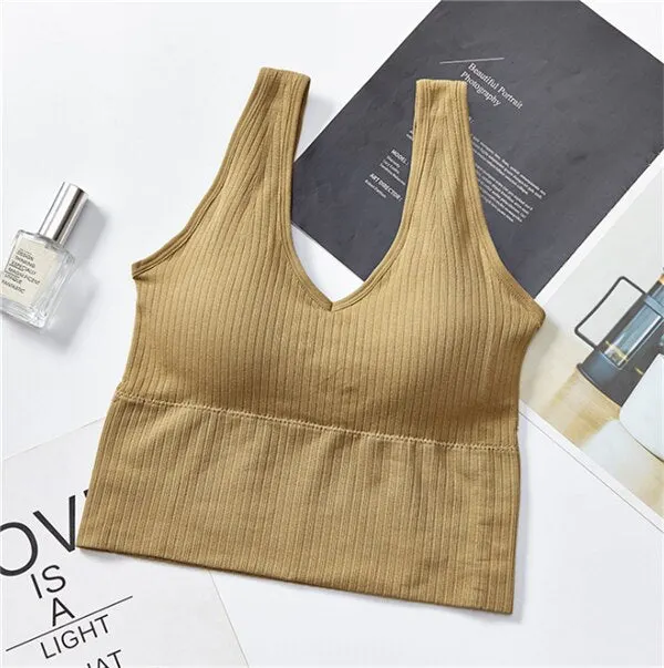 Sexy Tank Top V Neck Paded Vest Crop Tee Women Beauty Back Camisole Stripe Feminino Top топ Comfortable Cami топики женские