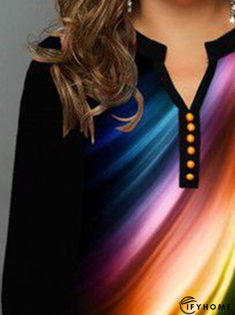 Plus Size Abstract Half Open Collar Casual Top | IFYHOME