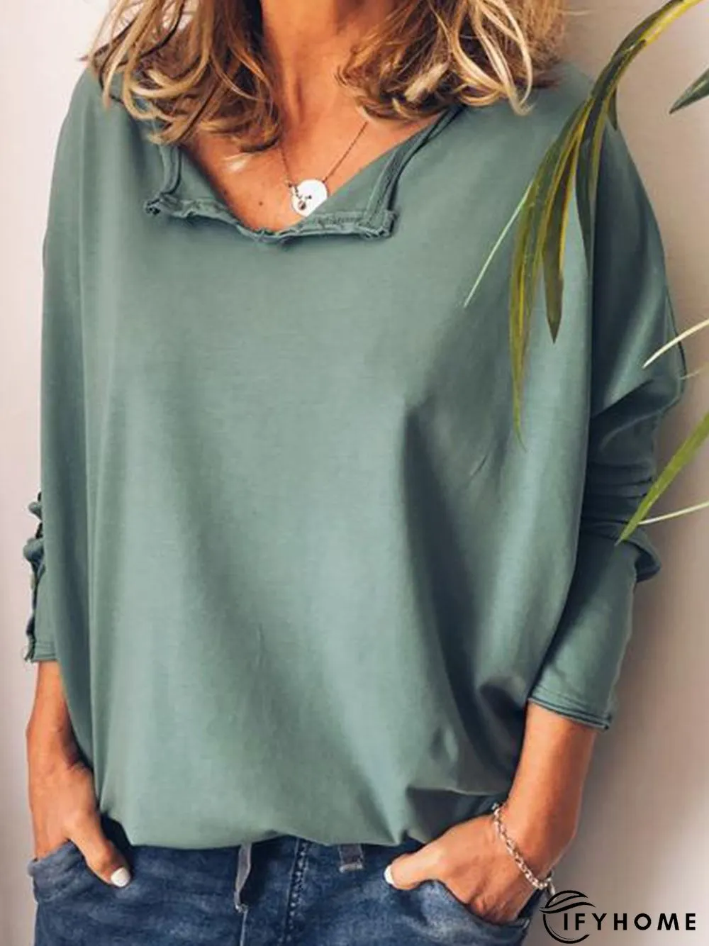 Casual Cotton V Neck Long Sleeve T-Shirt | IFYHOME