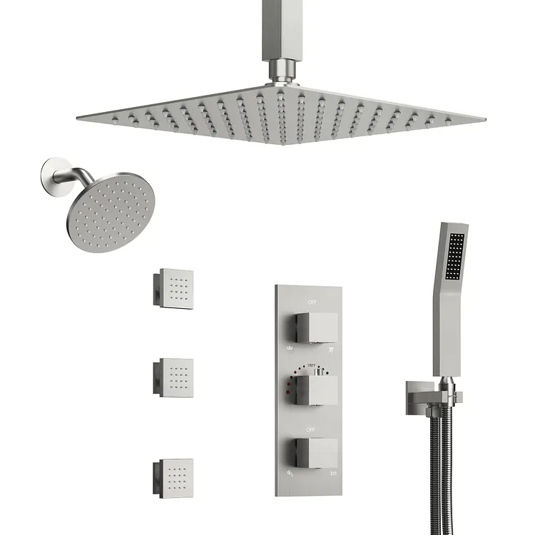 EVERSTEIN 4-function 12" Dual Overhead Shower System Brushed Nickel
