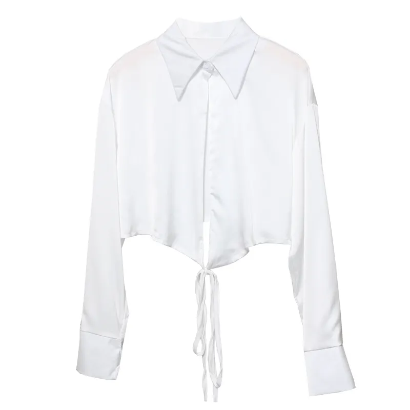 Churchf French Style With Short V-Neck Shirt Spring Sleeve Polo Collar Navel Navel Dress Top Female 881
