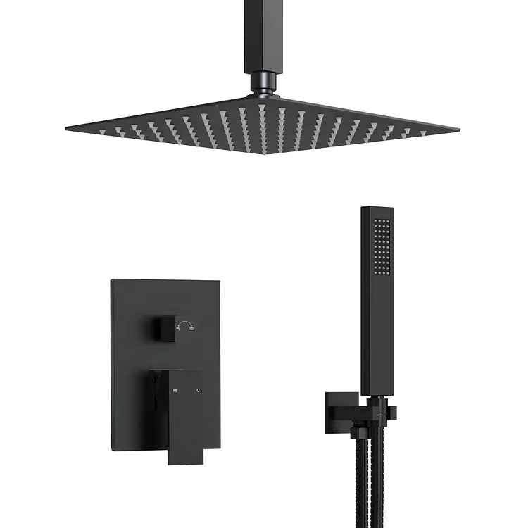 EVERSTEIN Ceiling Mount Rainfall Thermostatic Shower System in Matte Black SFS1001-BK10