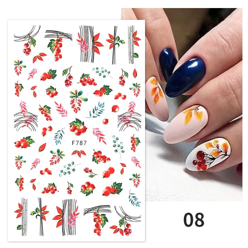 Maple Leaves 3D Nail Sticker Gold Black iridescent Leaf Tree Geometrics Lines Adhesive Transfer Sticker DIY Nail Decoration