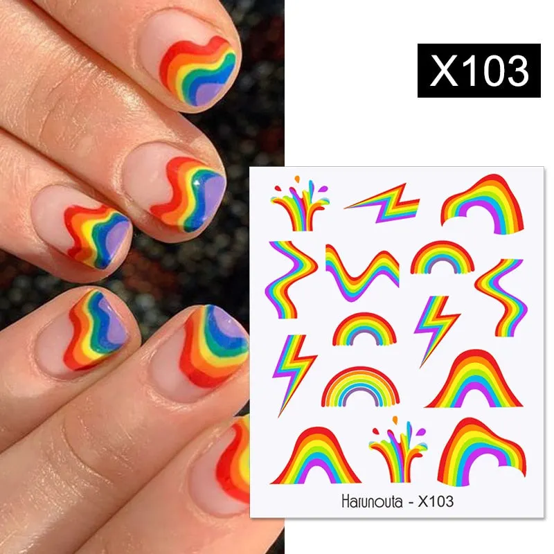 Harunouta Black Brush Color Block Nail Water Decals Valentine Geometric Lines Manicures Charms Sliders Nail Art Decoration Tips