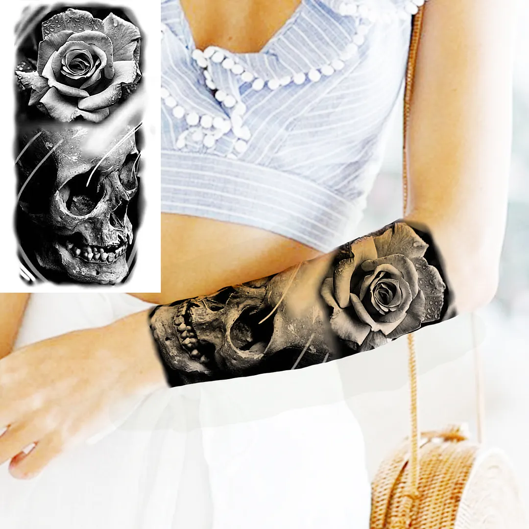 Sdrawing Skull Halloween Skeleton Temporary Tattoo For Men Adults Realistic Lion Tiger Wolf Scary Fake Tattoo Sticker Forearm Tatoo