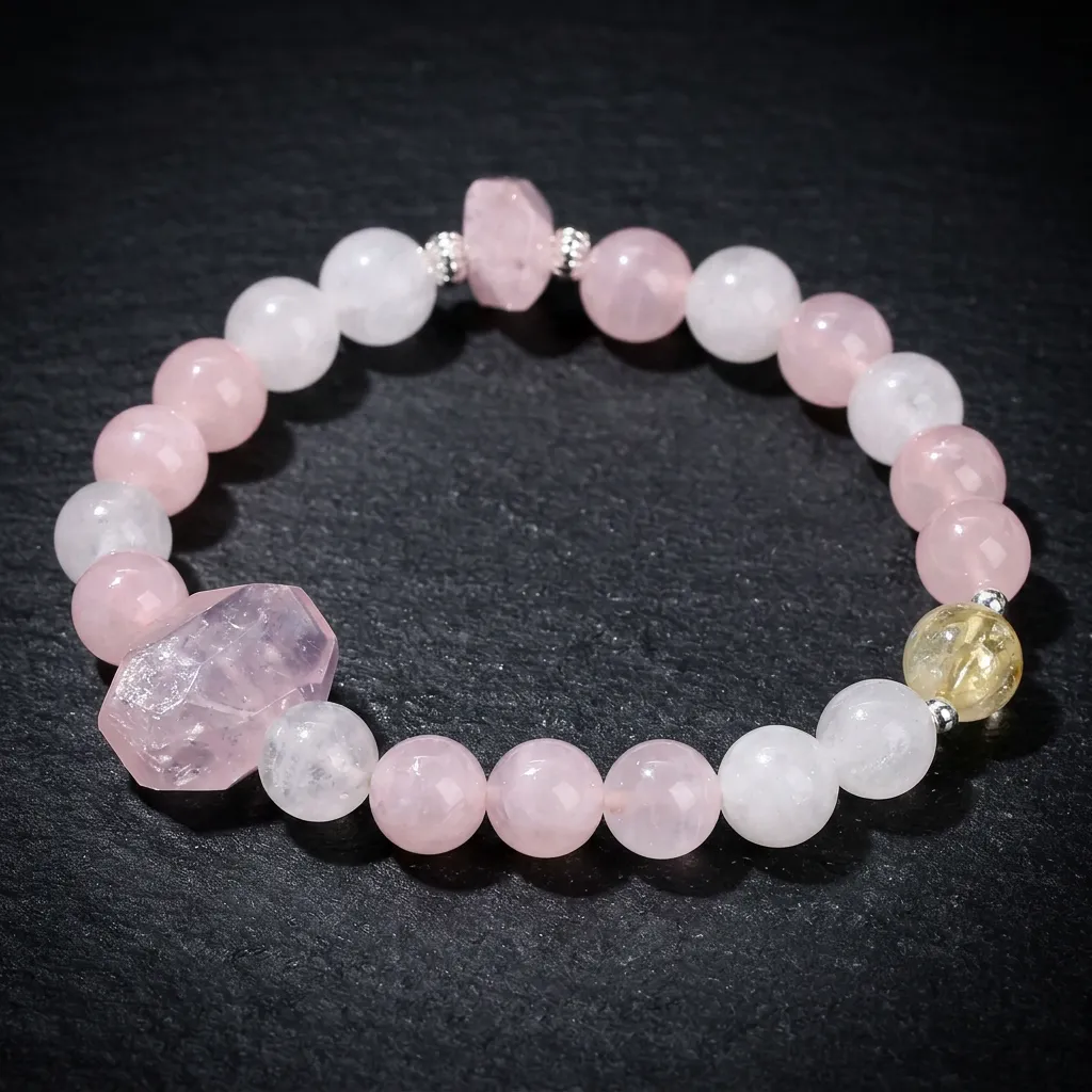JiStones Serenity Rose Quartz & White Jade Freeform Bracelet Blush Rose & Serene White-Standard (8mm Beads)