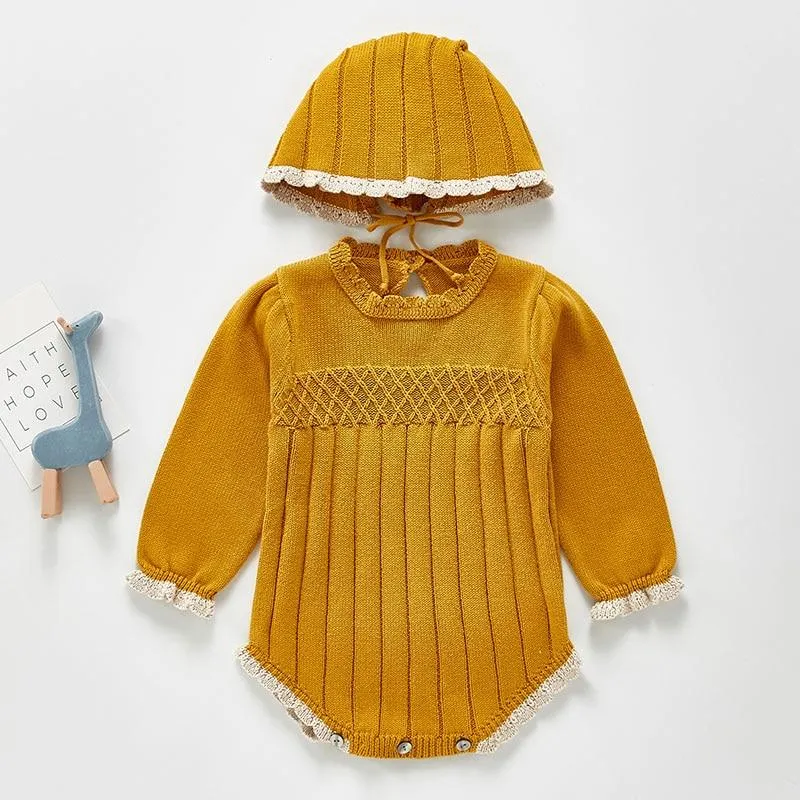 Spring Baby Girl Rompers Girl Long Sleeves Knit Sunflower Embroider Rompers Autumn Baby Girl Newborn Rompers Clothes