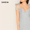 SHEIN Knotted Strap Deep V Neck Ruffle Hem Backless Sexy Midi Dress Women Sleeveless Summer Glamorous Zip Back Party Dresses