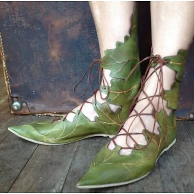 Retro Vintage Medieval Renaissance Shoes Turn Shoes Cosplay Ranger Elven Archery Leaf Fancy Dress Women's Celtic Fantasy Masquerade Party / Evening Adults' Shoes