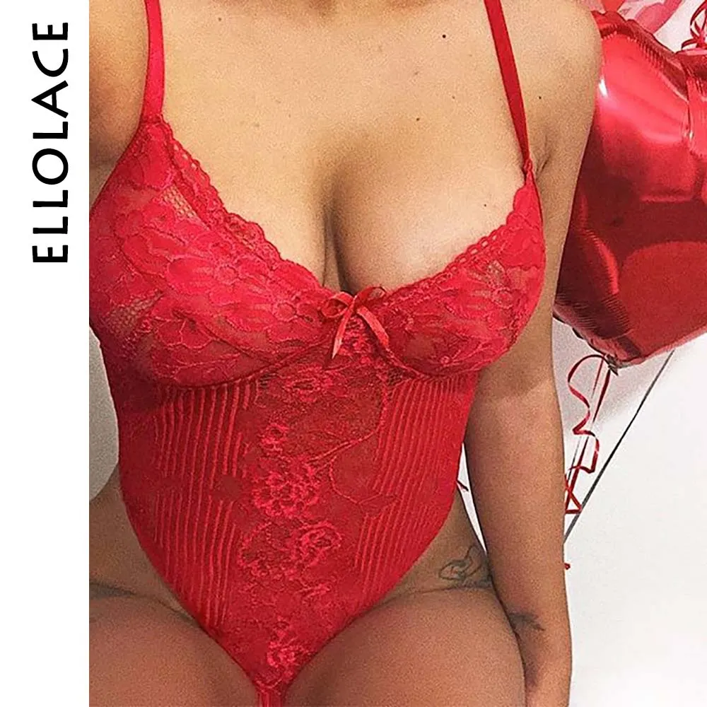 Ellolace Neon Summer 21 Colors Lace Bodysuit Women Floral Embroidery Bow Tie Transparent Sexy Bodysuit Jumpsuit Overalls Party 708