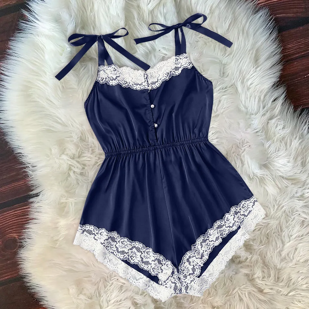 Churchf Summer Lady Simulation Silk Sling Princess Pajamas Sexy Seduction Pearl Button Underwear Ajart Home Dress Hair