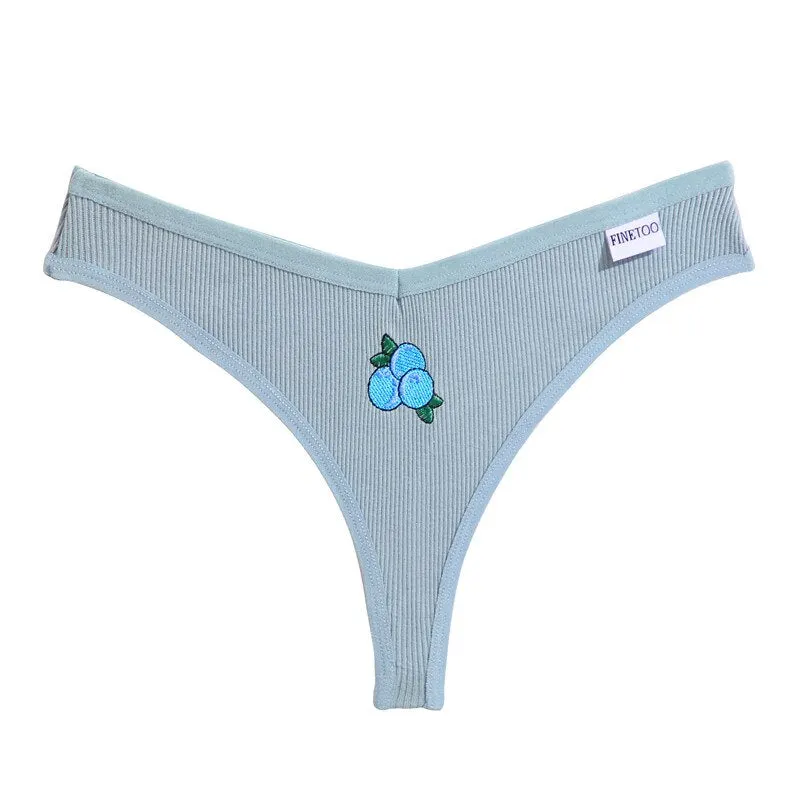 FINETOO Women Fruit Embroidery Panties M-2XL Cotton Underwear Sexy V Waist Briefs Ladies Soft Underpants Girls Panty Lingerie