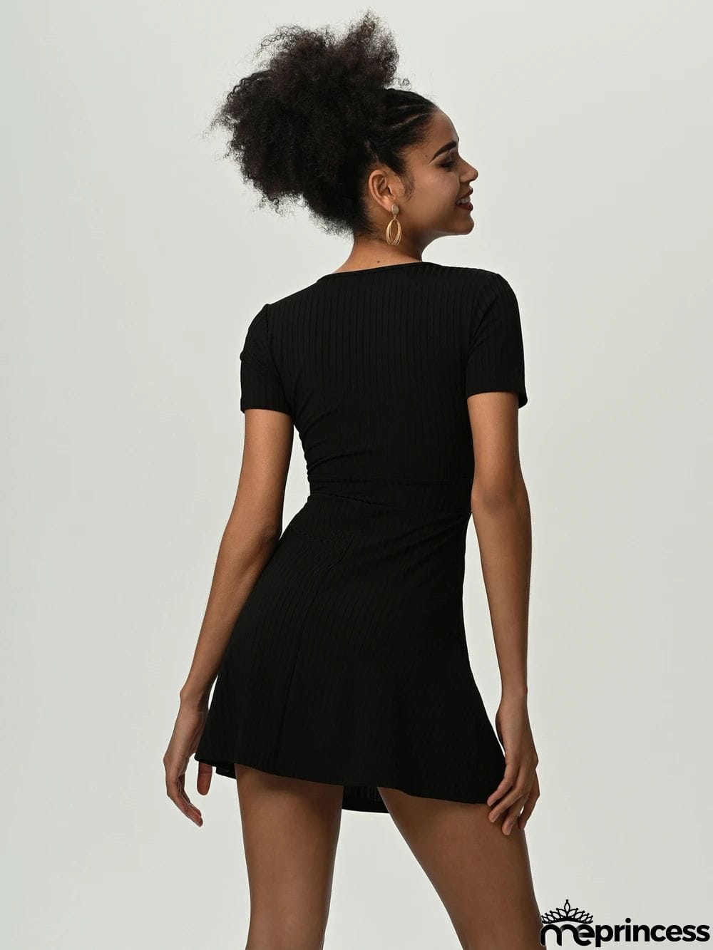 Deep V Short Sleeve Mini Dress