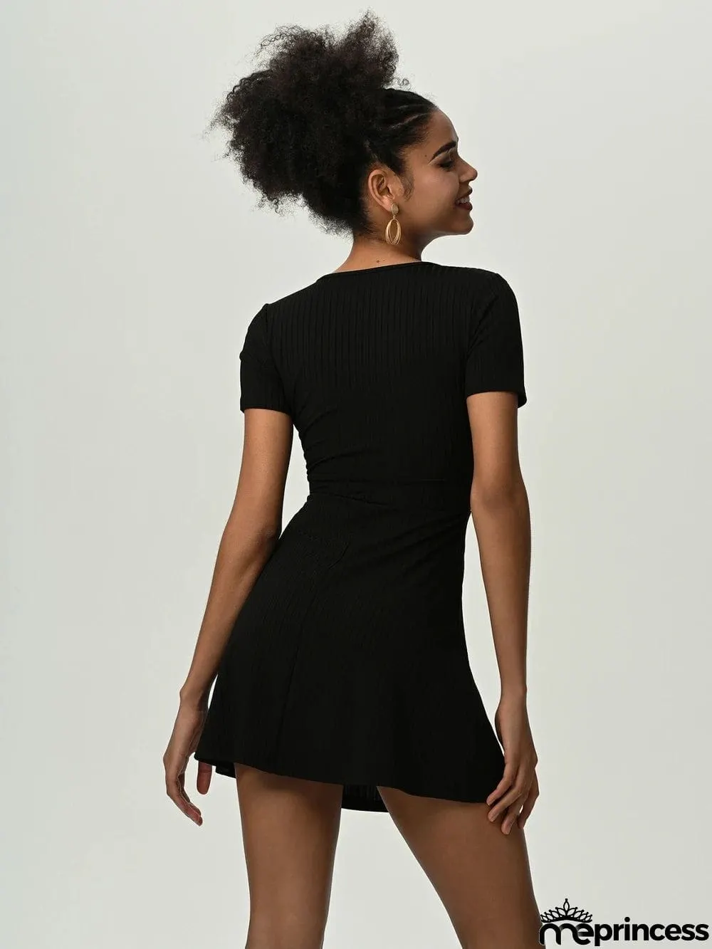 Deep V Short Sleeve Mini Dress