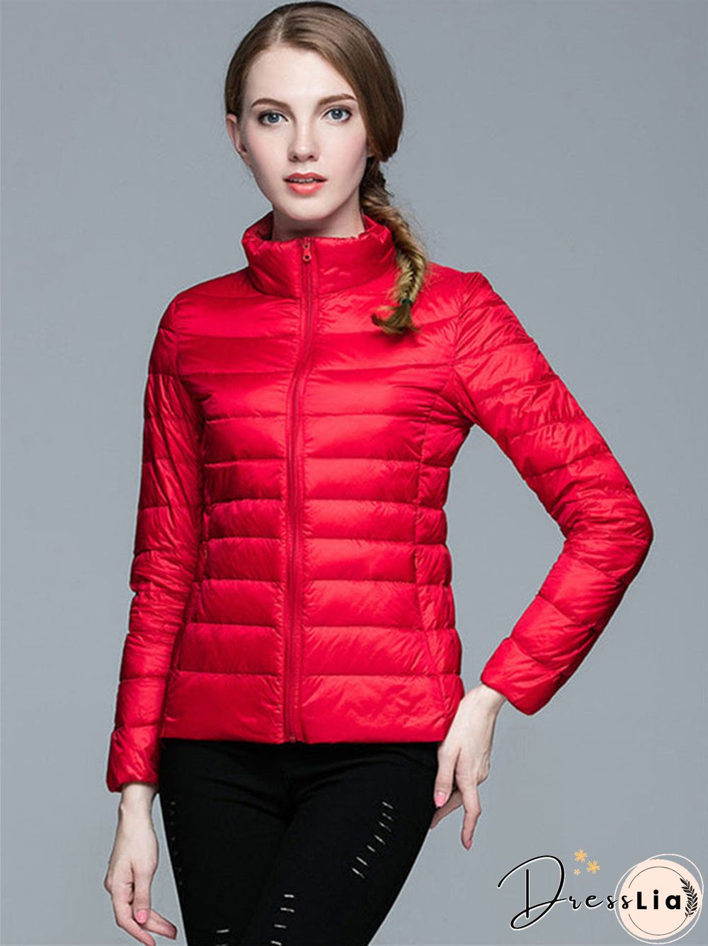 Autumn and Winter Light Down Jacket Women Stand Collar Short Coat