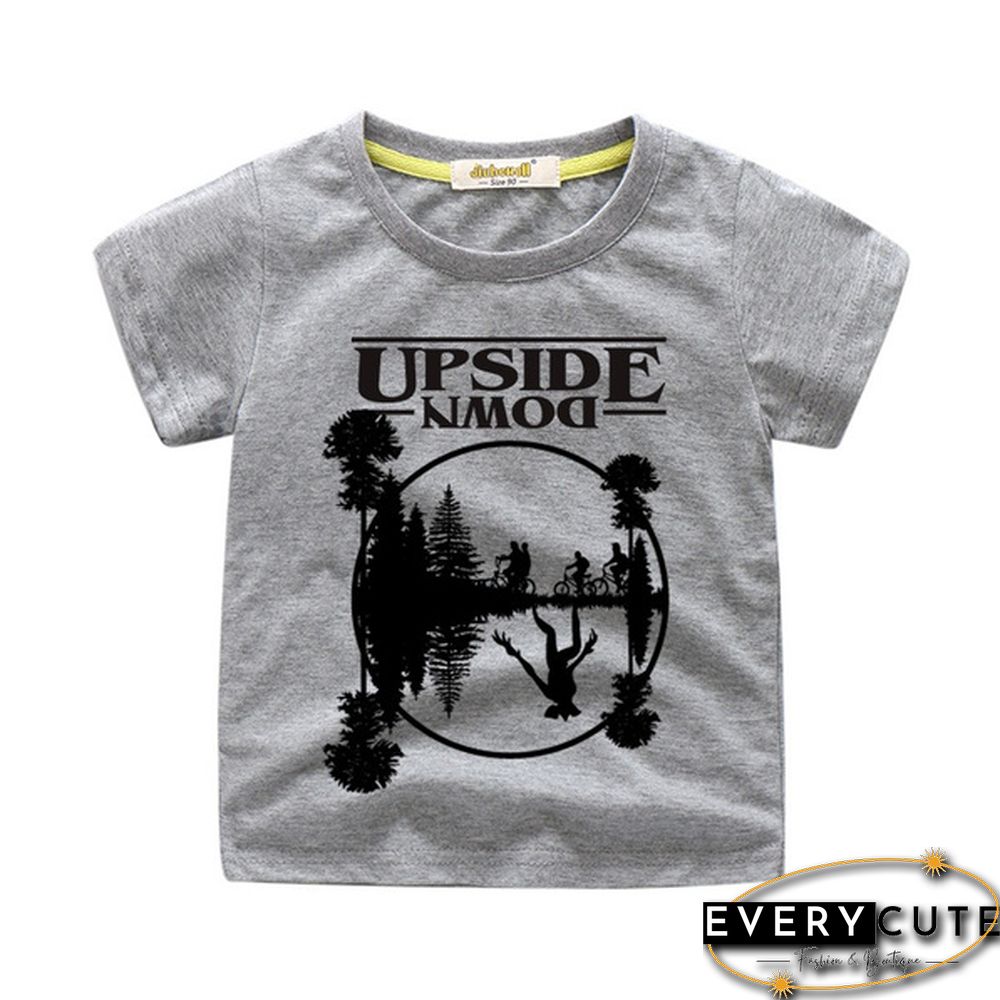 New Fashion Child Round Neck Printed Short-Sleeved Stranger Things Upside Down Graphic T-Shirt