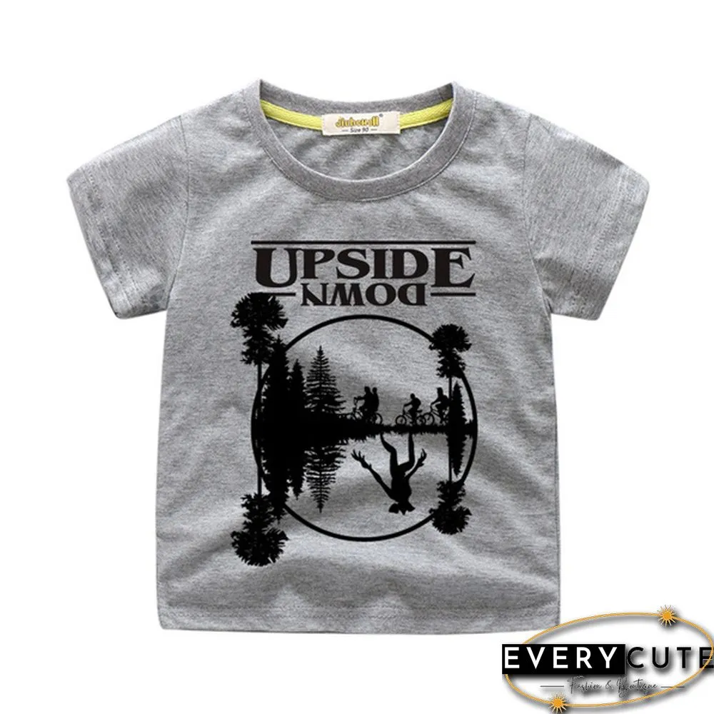 New Fashion Child Round Neck Printed Short-Sleeved Stranger Things Upside Down Graphic T-Shirt