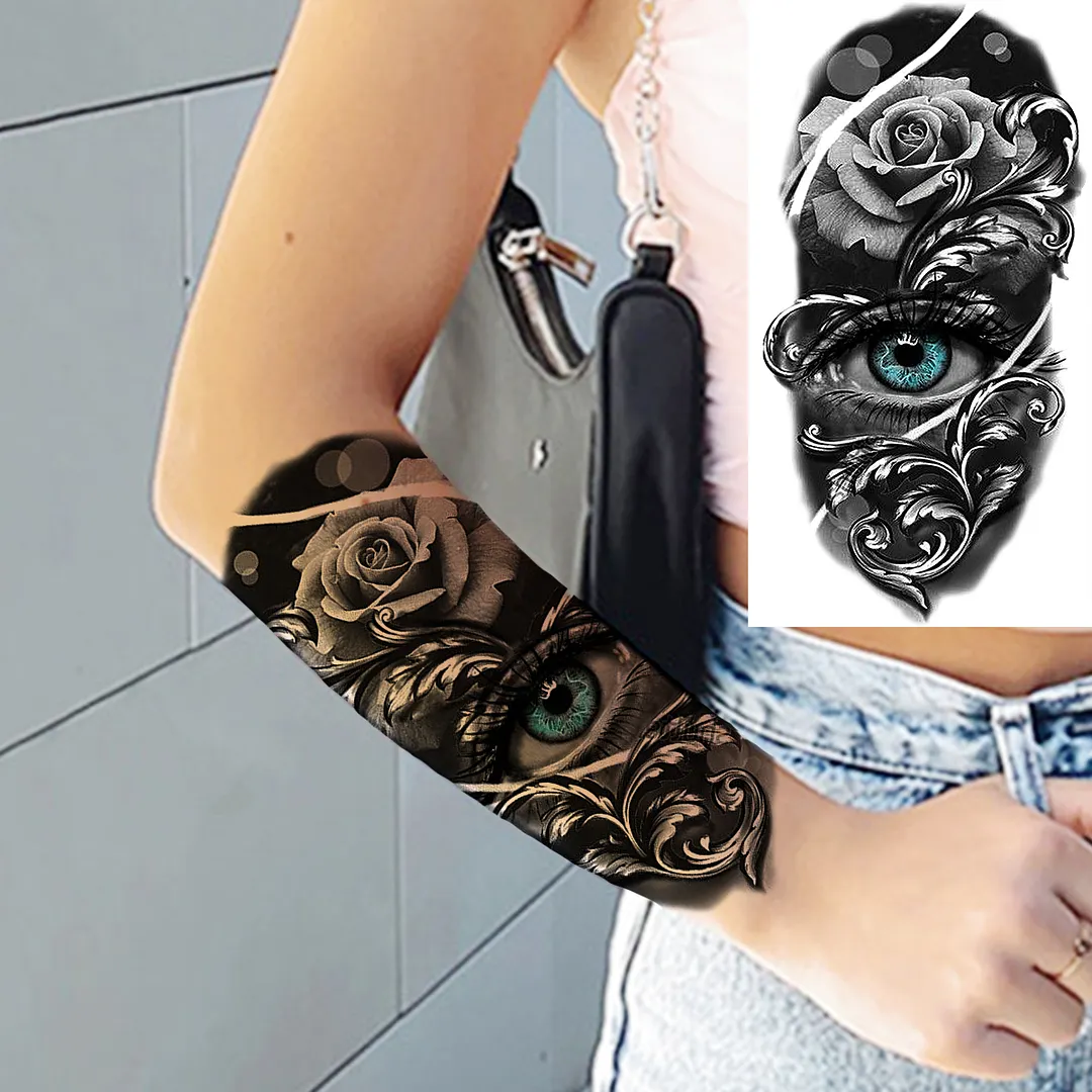 Sdrawing Skull Halloween Skeleton Temporary Tattoo For Men Adults Realistic Lion Tiger Wolf Scary Fake Tattoo Sticker Forearm Tatoo