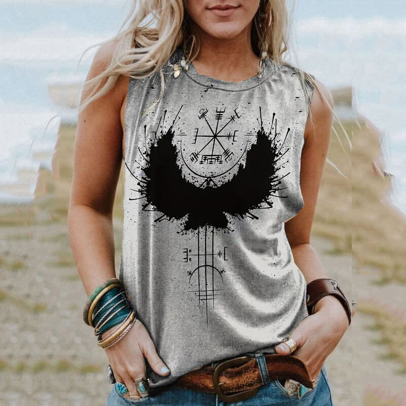 Viking Totem Eagle Print Tank Top elevenforest