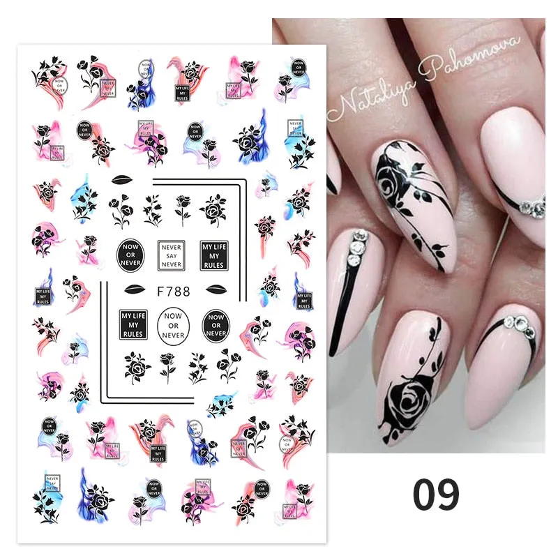 1PC Fall Leaf Flowers Line 3D Nail Sticker Mape Leaves Waves Pattern Decals Slider DIY Nail Art Decoration Wraps For Manicures-Nail Inspo
