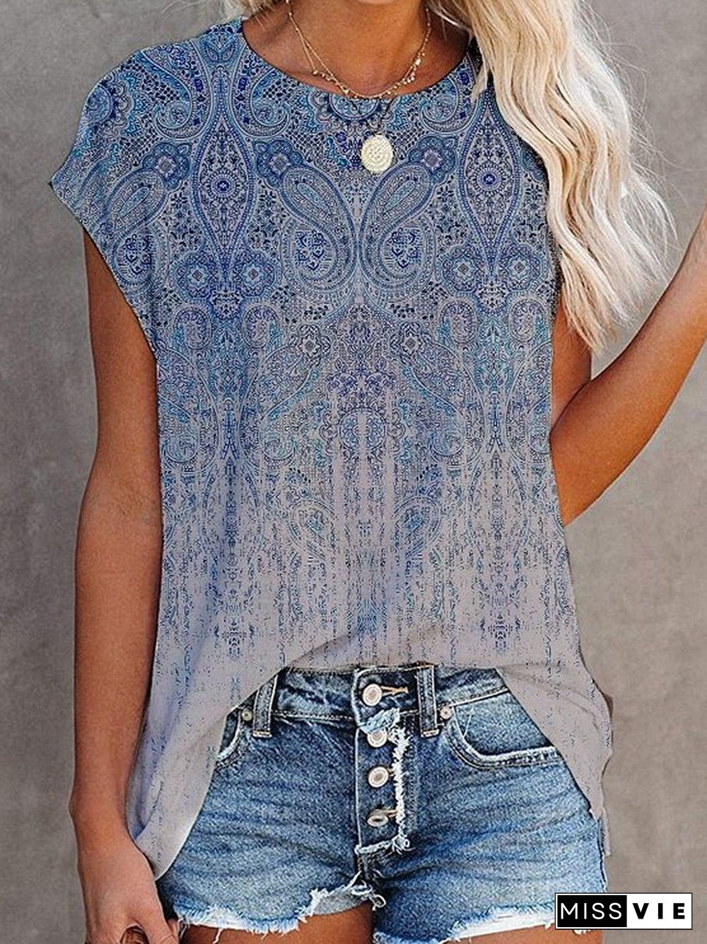 Tribal Casual Sleeveless Crew Neck T-shirt