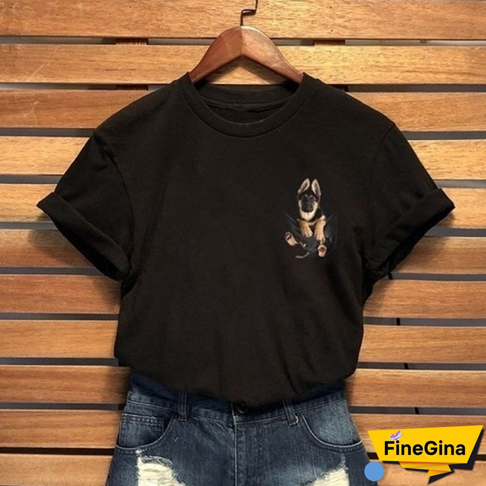 Unisex Funny Dog 3D Printed Cute T-Shirt Black German Shepherd In Pocket Cotton Tops