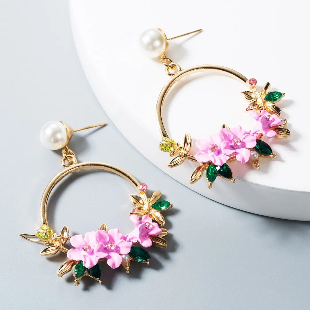 Dvacaman Bohemian Cute Long Double Layer Flower Statement Drop Earrings Women Summer Beach Party Metal Pendant Earrings Jewelry
