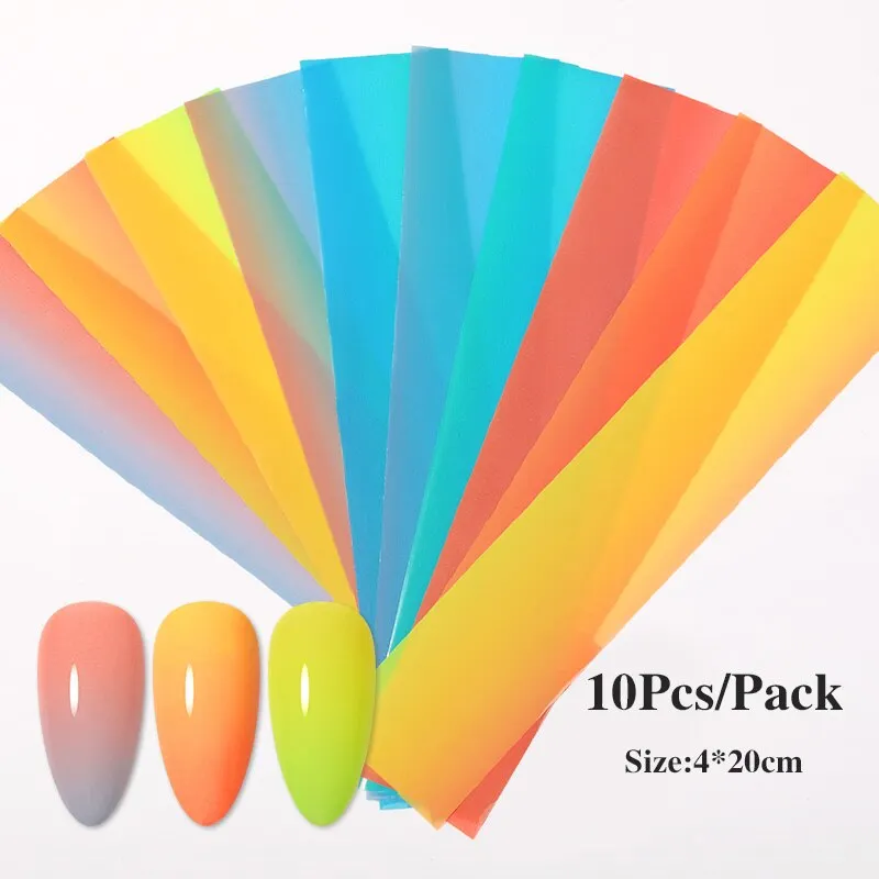 10Pcs/Bag Nail Art Transfer Foil Sticker Abstract Image Blue French Tip Wraps Adhesive Decals Nails Decoration Accessories-Nail Inspo