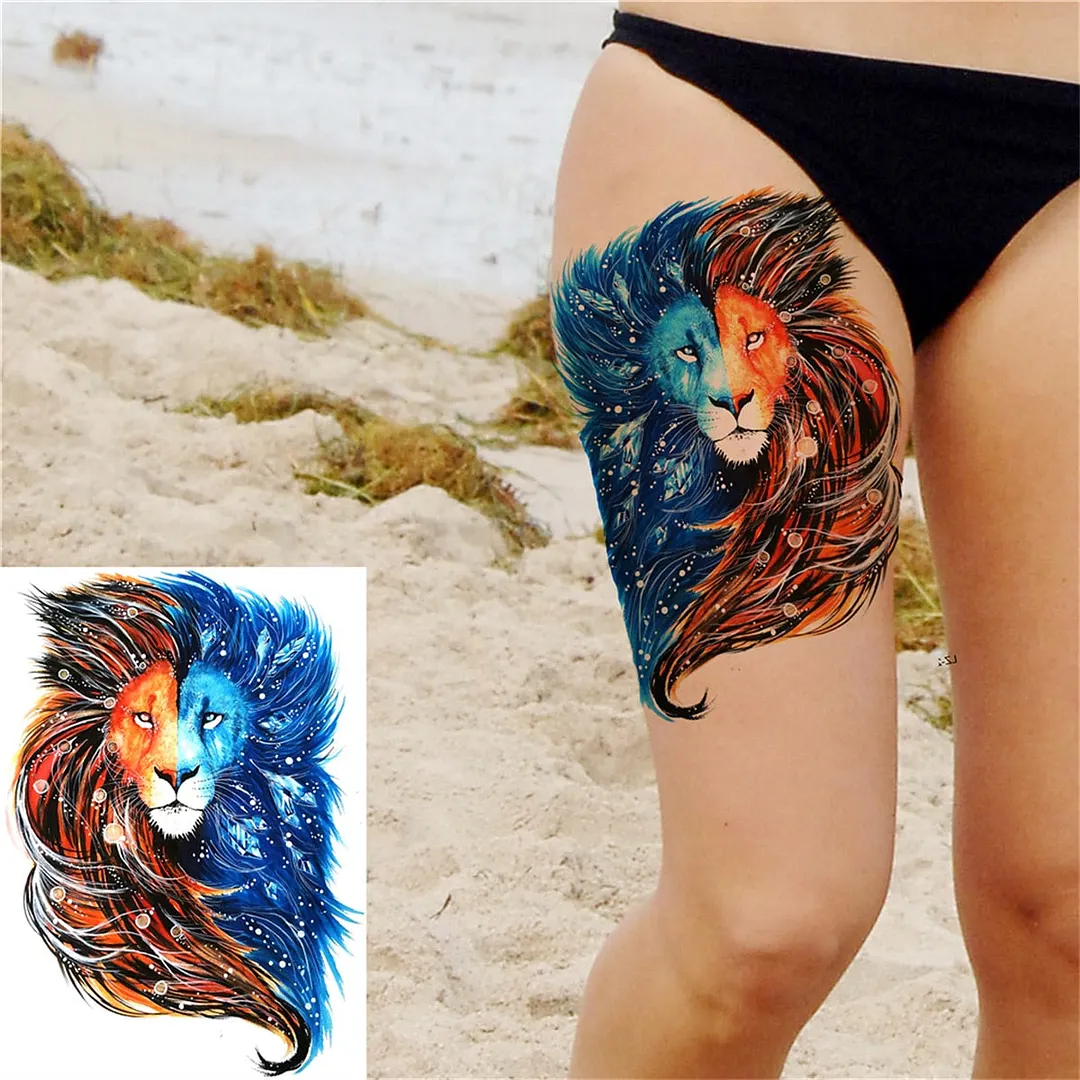 3D Lion Tiger Temporary Tattoos For Men Women Adult Black Wolf Tattoo Sticker Realistic Fake Bear Mountain Disposable Tatoo Body
