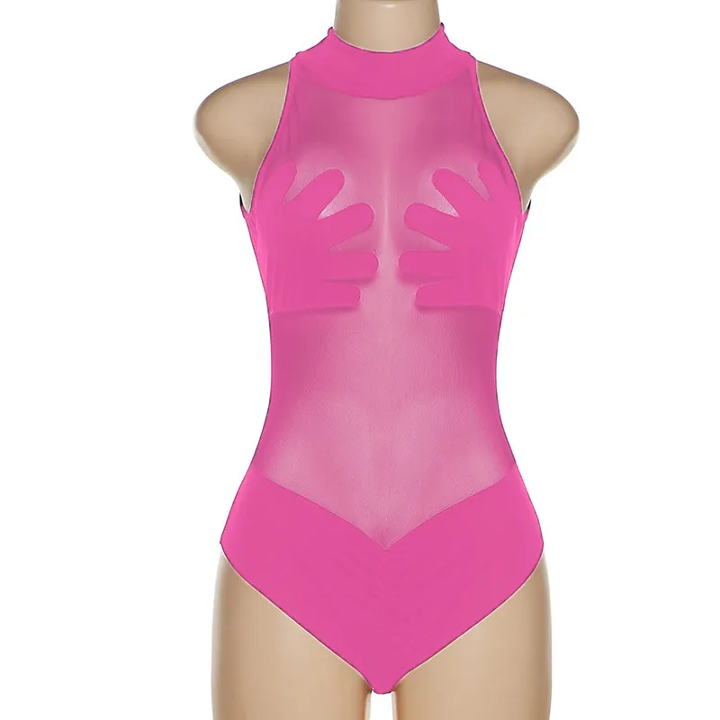 Churchf 2024 Summer New Women's Sexy Perspective Mesh T-Shirt Bump Color Splicing Repair Body-Joint Clothing Woman
