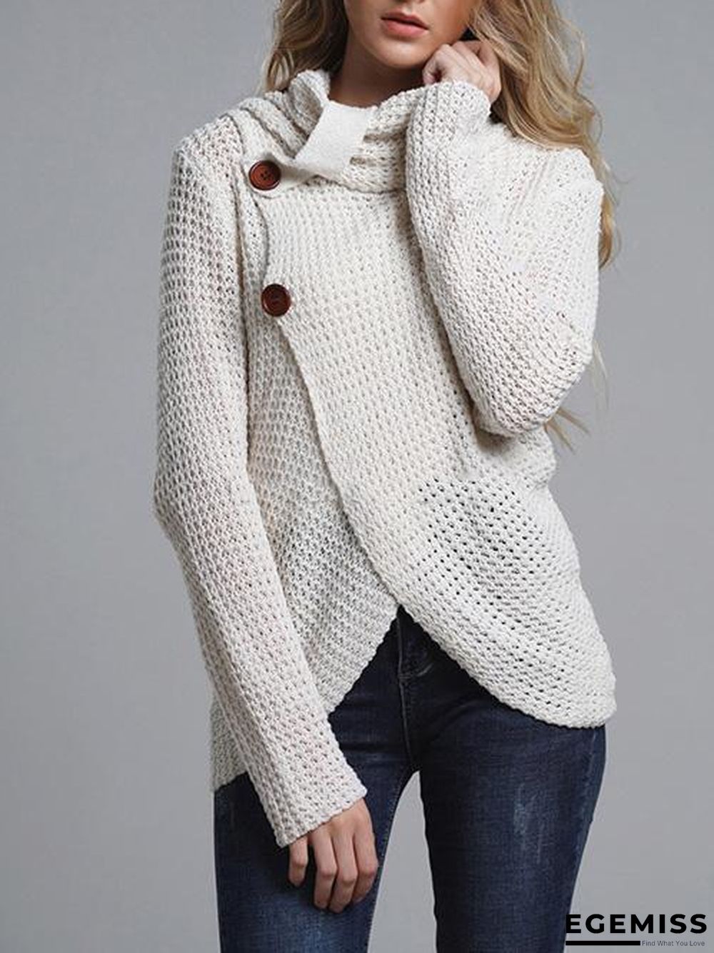 Loose Solid High-neck Knitting Sweater | EGEMISS