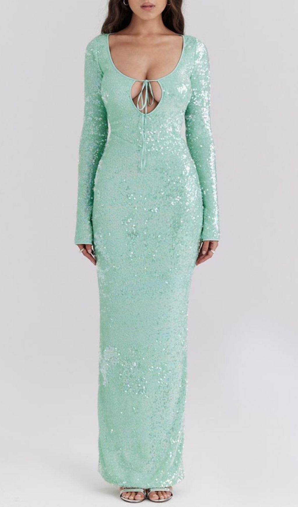 Betsy Seafoam Sequin Maxi Gown Flowering Girl