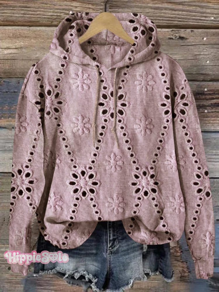 Women&rsquo;s Floral Textured Art Prints Casual Pocket Hooded Sweatshirt Pink / S