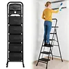 [US Local Warehouse] 5 Step Ladder w/ Wide Anti-Slip Pedal Support 330lbs Folding Step Stool for Home