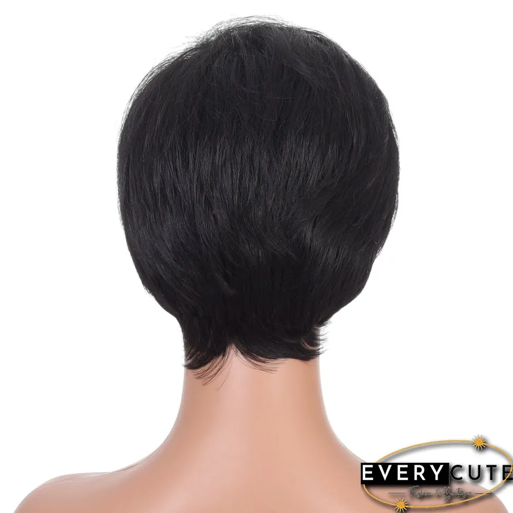Women's Oblique Bangs Black Wig Short Hair Female Chemical Fiber Headgear