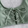 ZAFUL Scoop Lace Up Bikini Swimwear Solid Color Swimsuit Padded Wire Free Swimming Wear Bathing Suit Bikini Set Biquini