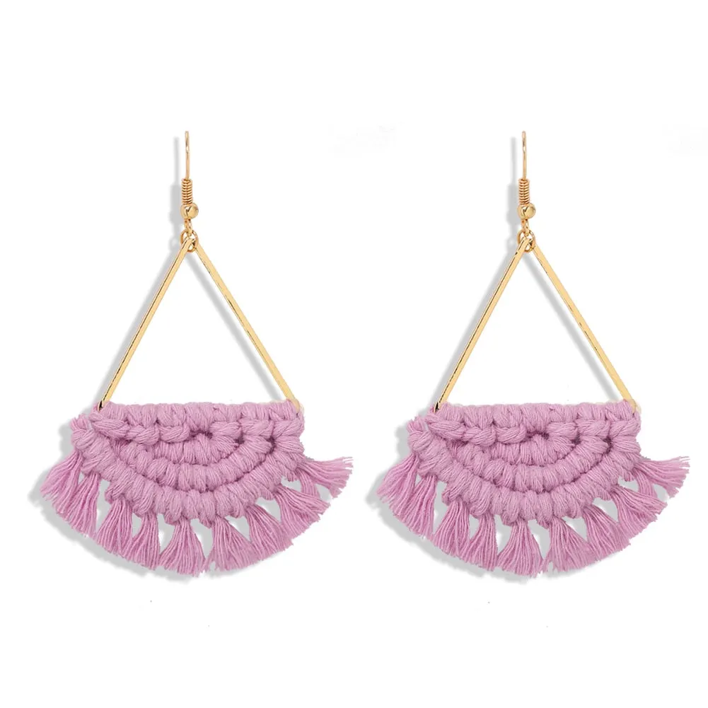 Dvacaman 2020 New Design Bohemian Leaf Shape Tassel Earrings For Women Fashion Weave Macrame Cotton Thread Earrings Drop Jewelry