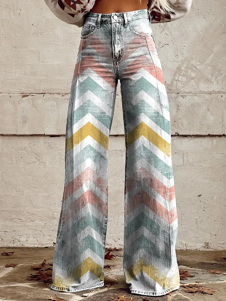 Women's Vintage Print Casual Wide Leg Pants